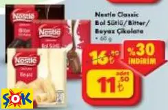 NESTLE CLASSİC BOL SÜTLÜ/BİTTER/ BEYAZ ÇİKOLATA